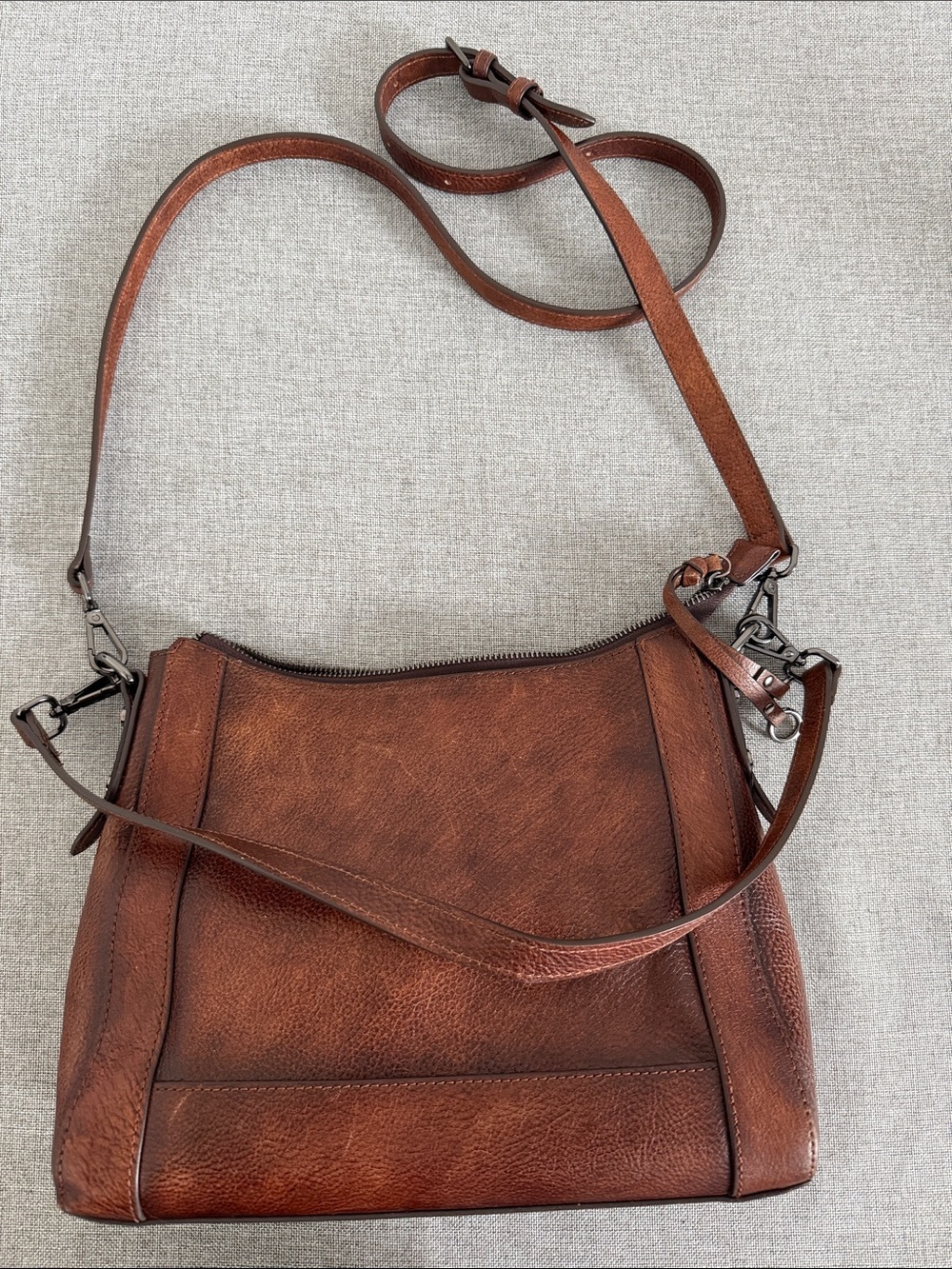 Iswee Brown Leather Crossbody Bag with Adjustable Strap